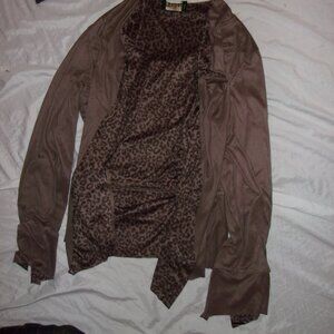 vintage size large womens faux leather tan open   casual dress coat